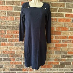 Lauren Ralph Lauren Navy Blue Sheath Dress Long Sleeve Gold Buttons Nautical M